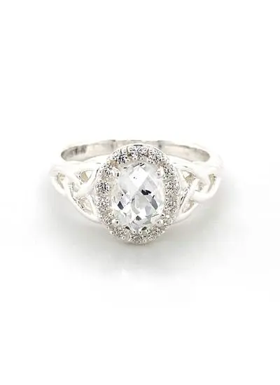 Sterling Silver Trinity Knot Halo Ring with White Topaz